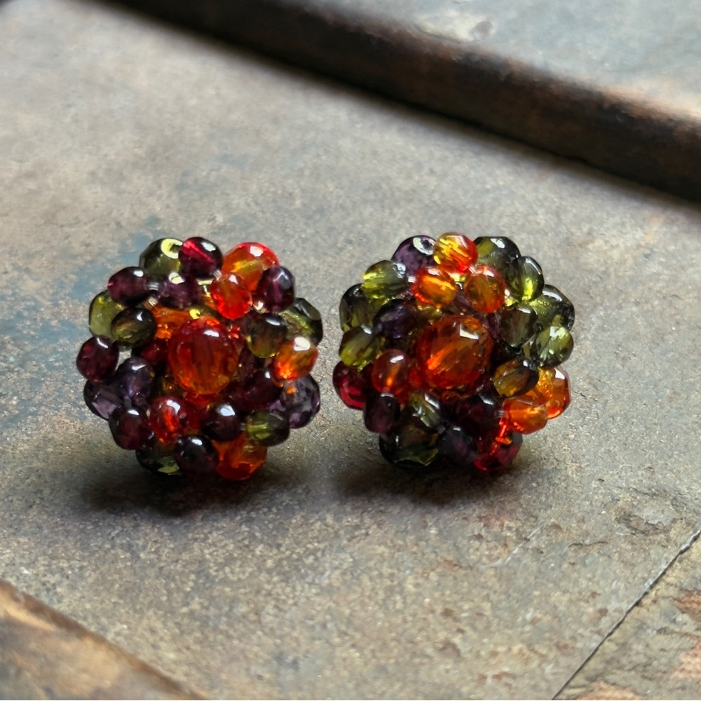 Vintage Joan Rivers Fall Berries Beaded Cluster Earrings for Pierced Ears